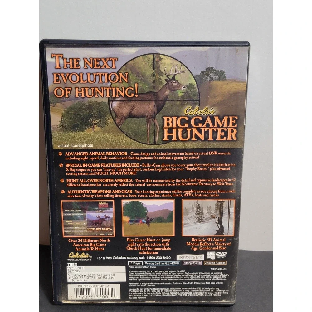 Cabela's Big Game Hunter PlayStation 2, 2002 PS2 Tested Works